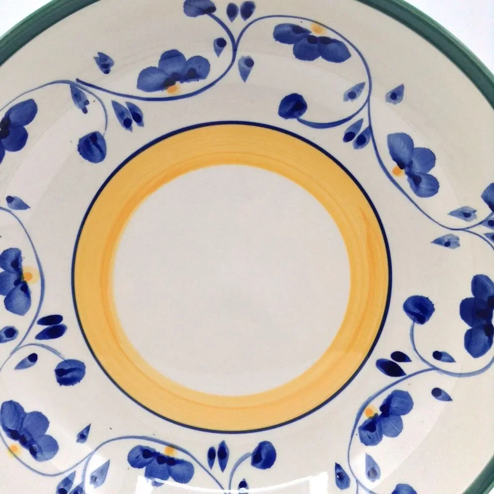 Ceramic Serving Fruit Bowl Yellow Blue Round Decorative Salad Cottage Farm 10